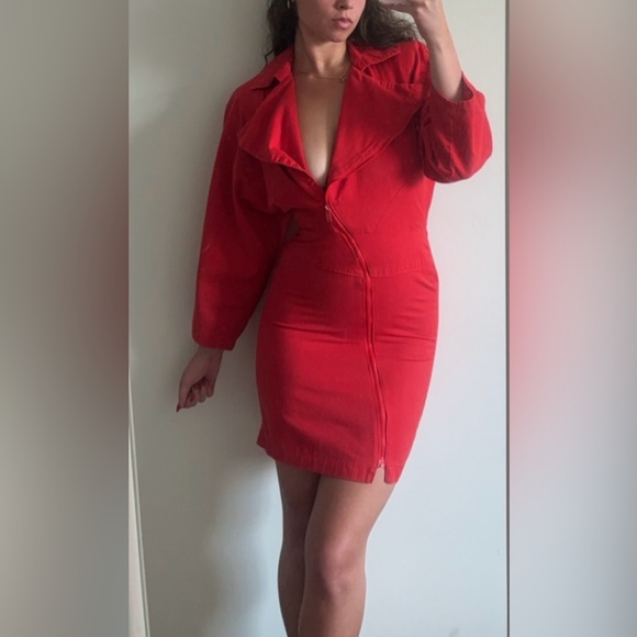 Vintage 80s Joni Blair of California Blazer Zip Front Mini Dress in Scarlet Red - Picture 4 of 13